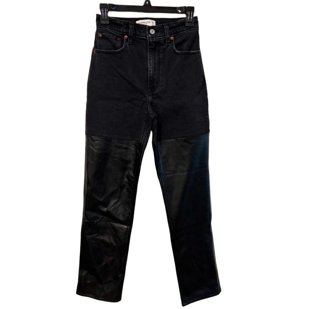 Abercrombie & Fitch 90s Straight Ultra High Rise Mixed Media Faux Leather Jeans